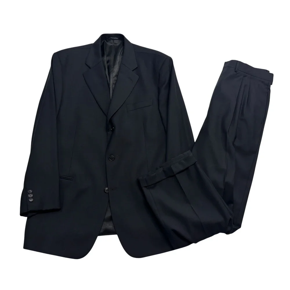 vtg 90s Gianfranco Ferre Studio Italy 56 46R 38x32 Black 2pc Pant Suit Pleated